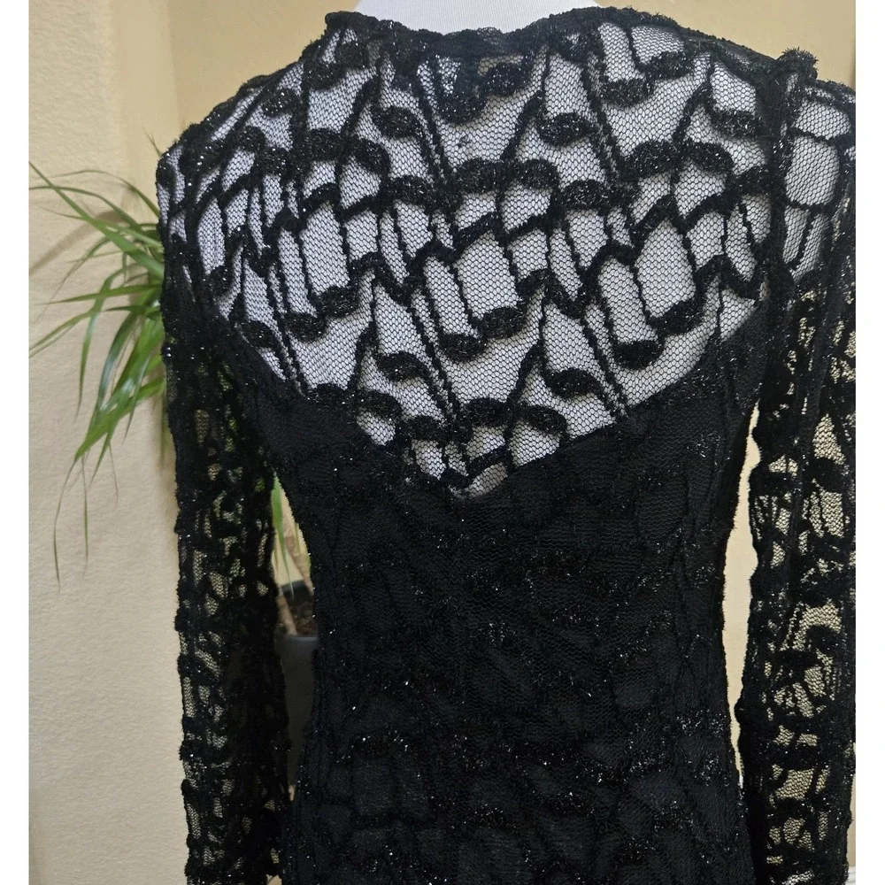 90s Y2K Whimsigoth Sheer Black Dress‎ Lace Romantic Handkerchief Hem Celestial